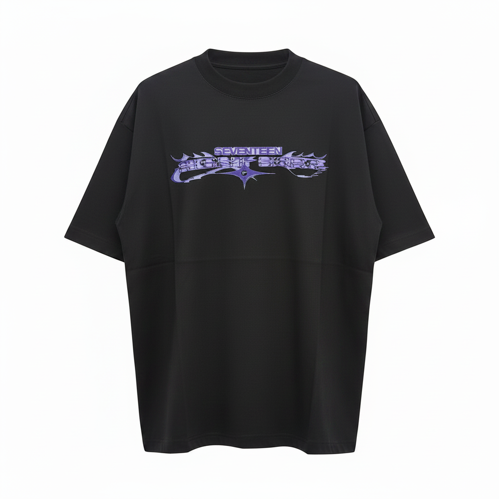 Black Seventeen Graphic Oversized Tee - Ghost Mannequin Front