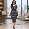 Black & Grey Houndstooth Print Skirt Suit Set – Model Shot