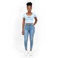 MEAG Baby Blue Cropped Scoop Neck Tee – Model Shot