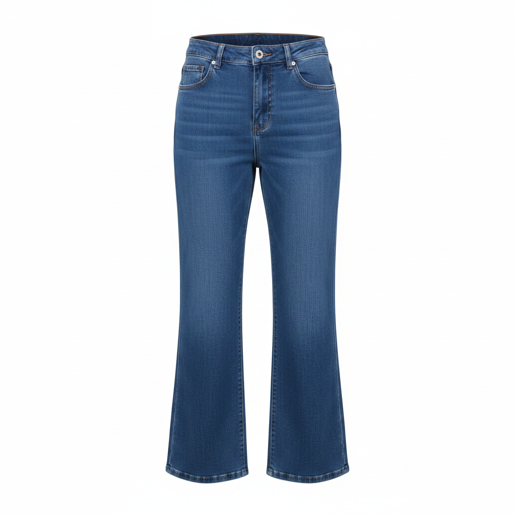 Medium Blue High-Rise Wide-Leg Straight Denim Jeans - Ghost Mannequin Front