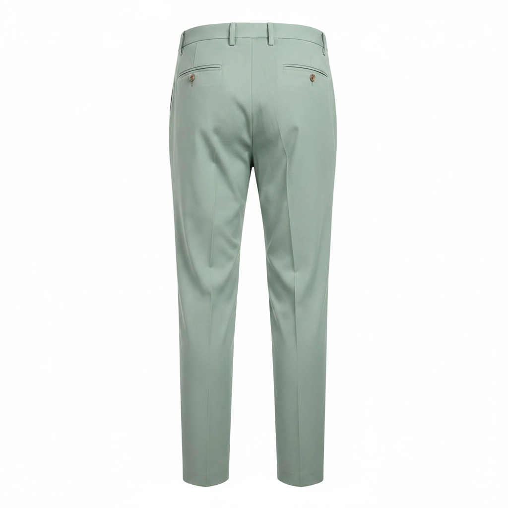 Sage Green Pleated Tapered Trousers - Ghost Mannequin Back