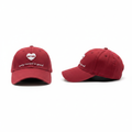 Red amis heart embroidered dad cap ghost mannequin front and side view