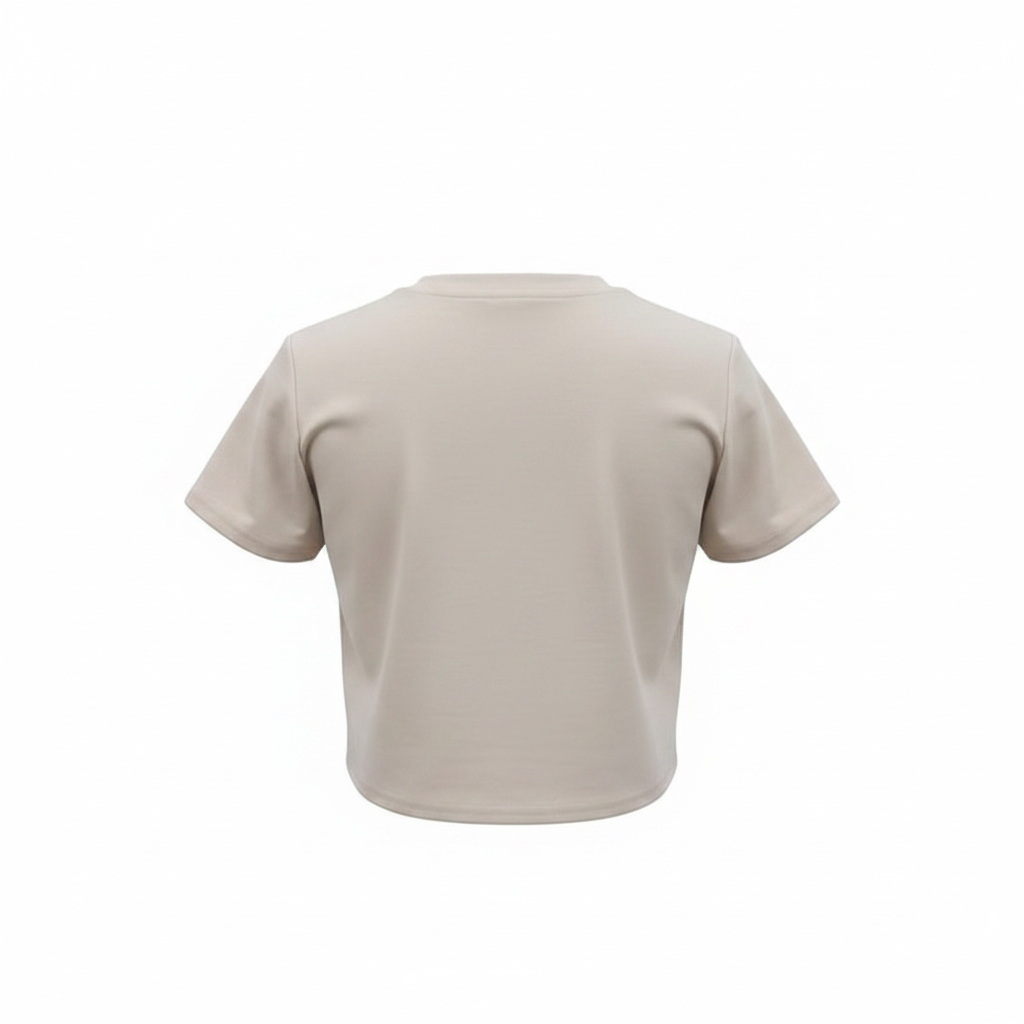 Women's beige rhinestone bear graphic crop top - ghost mannequin back view