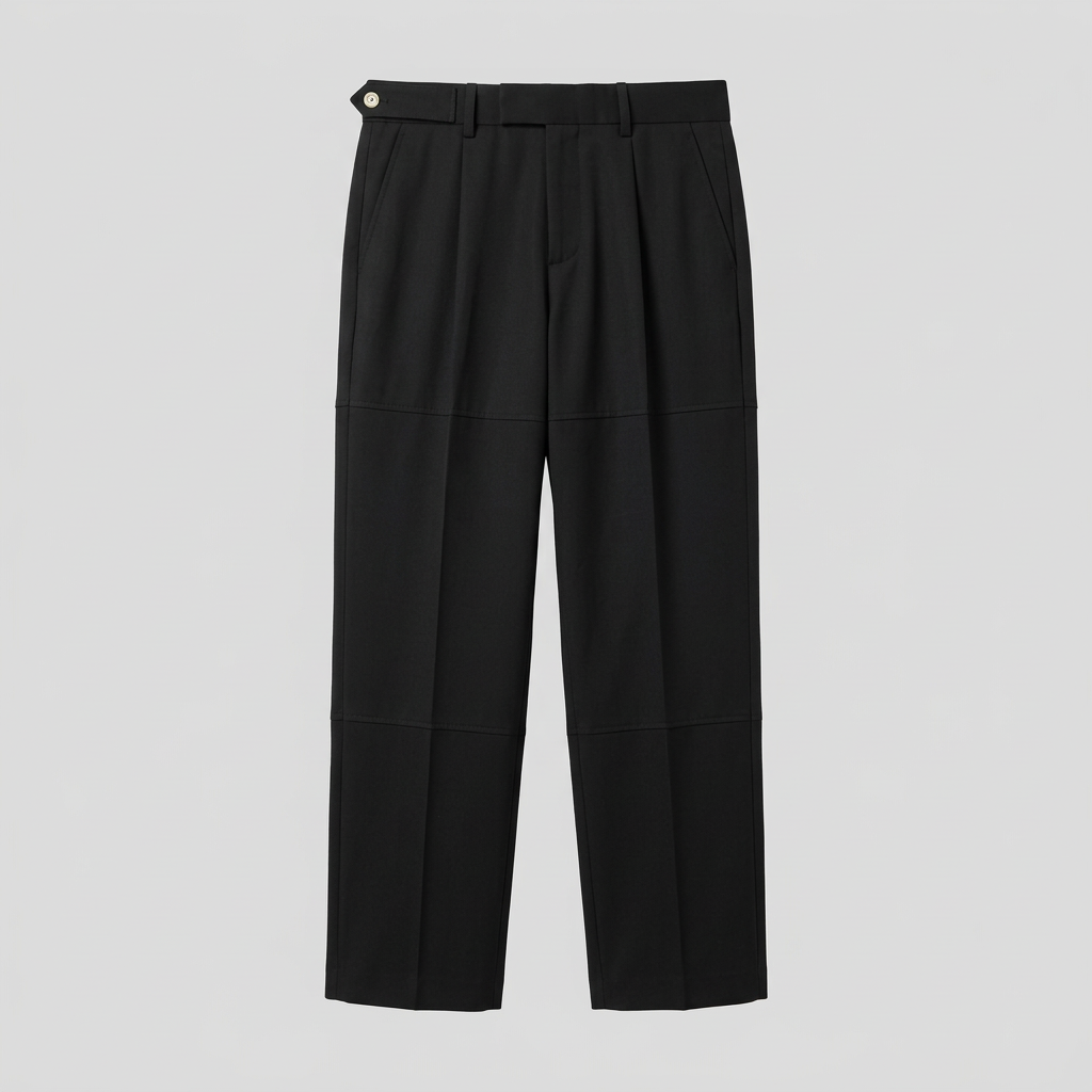 Black pleated panelled trousers, full-length ghost mannequin view