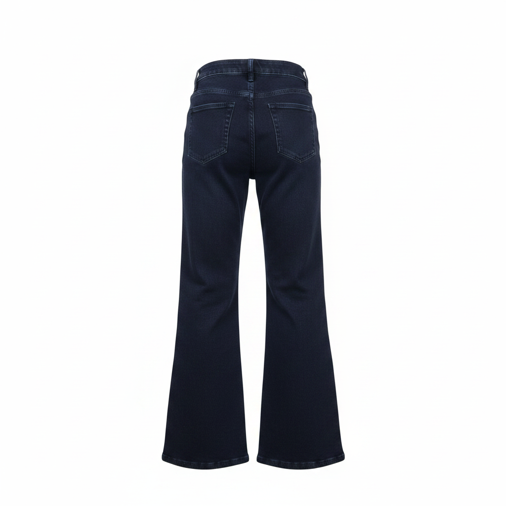Navy Blue High-Waist Flare Denim Jeans - Ghost Mannequin Back
