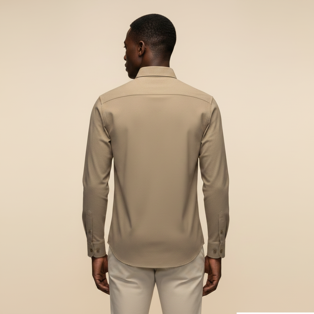 Khaki Long Sleeve Shirt - Back Model View