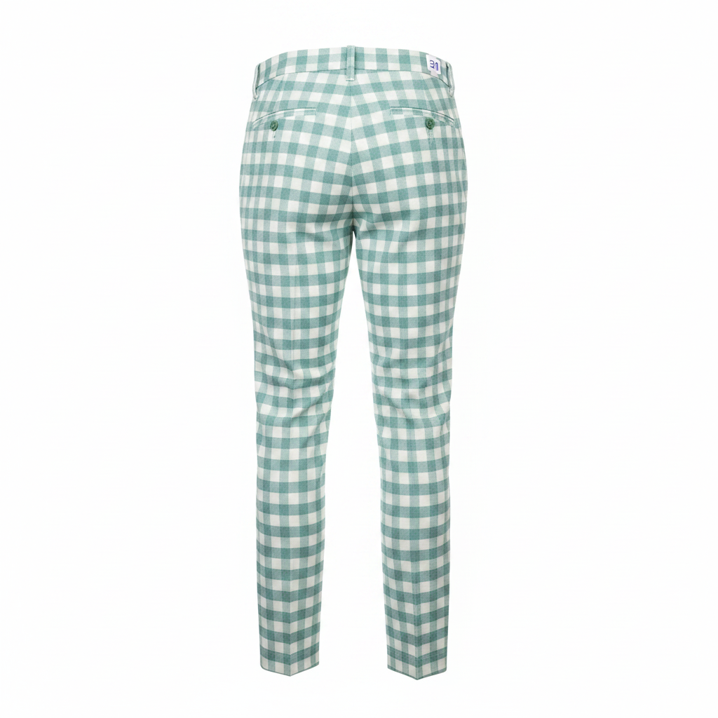 Sage Green White Gingham Trousers – Back Ghost Mannequin