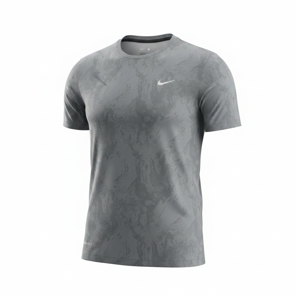 Men's cool grey tonal camo print athletic tee – ghost mannequin front view