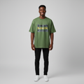 Army Green Romantic Graphic Oversized Tee - Model Front