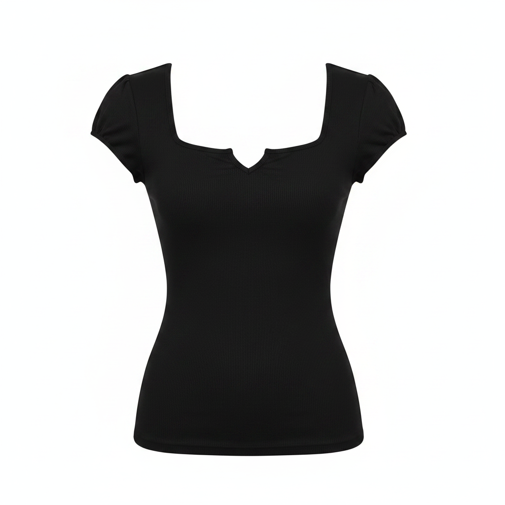 Women's Notch-Neck Short-Sleeve Fitted Top - Ghost Mannequin