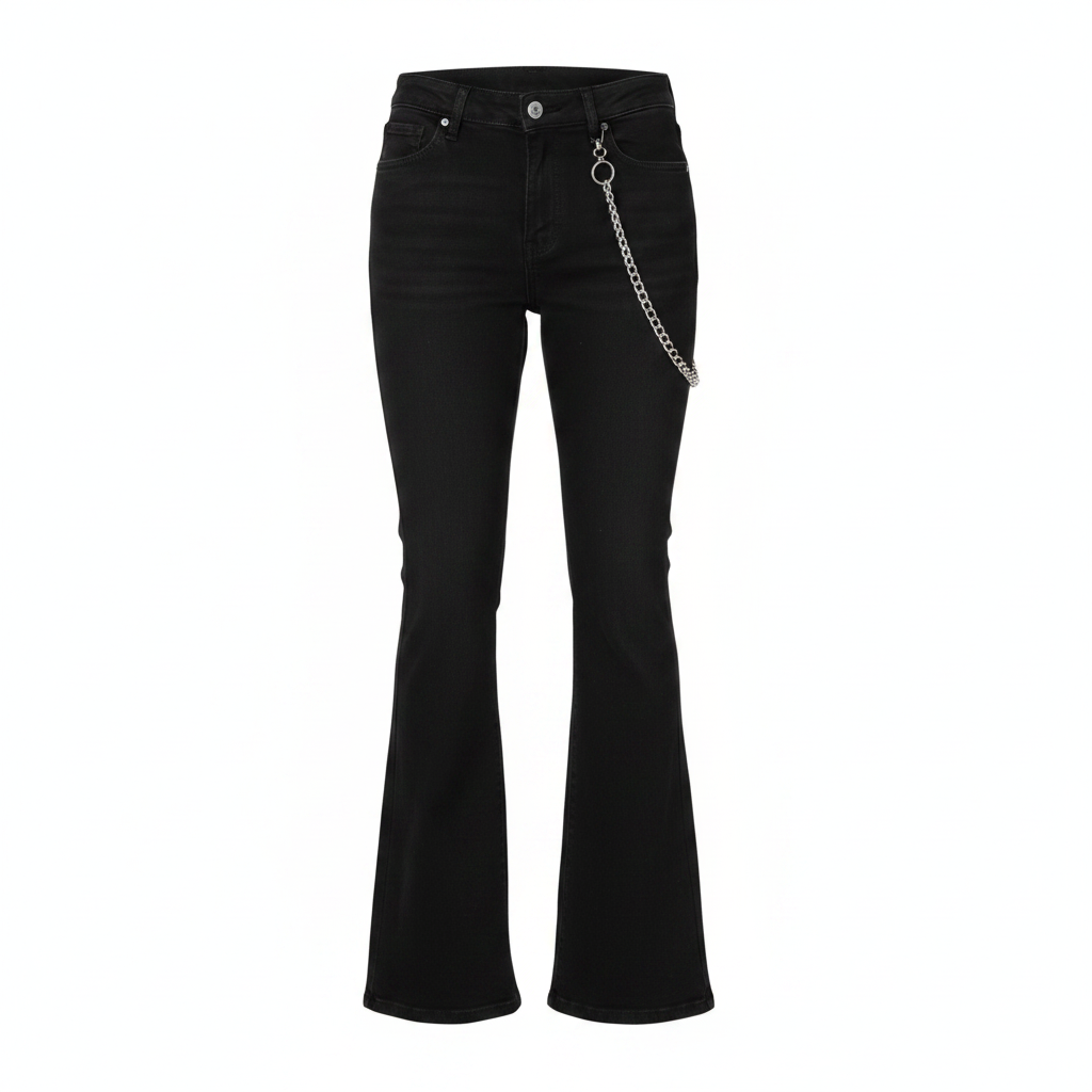 Black Flare Denim Jeans with Chain Detail – Ghost Mannequin