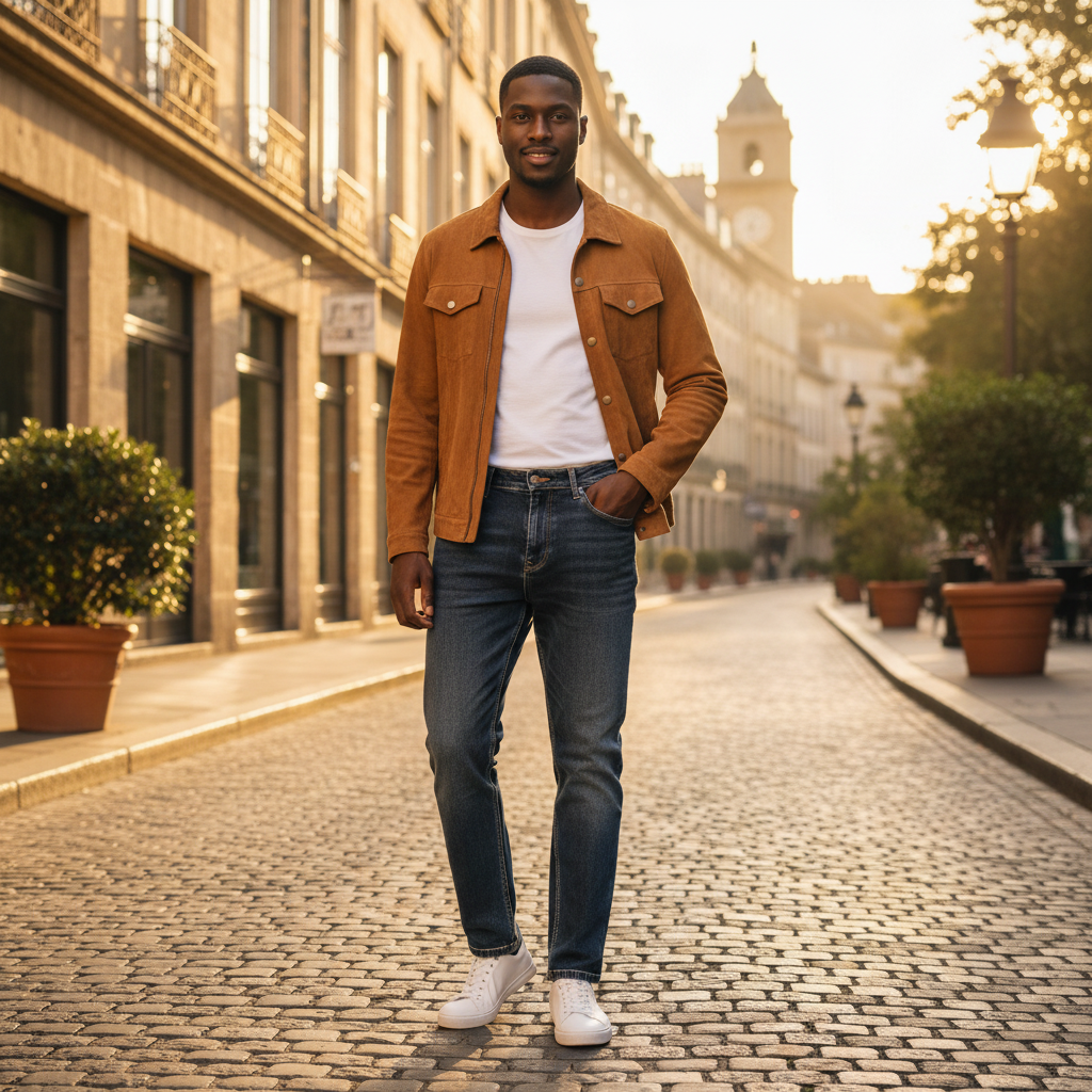 Nigerian model wearing Dark Indigo Tapered Jeans