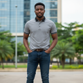 Grey Marl Black Tipped Polo Shirt - Model Shot
