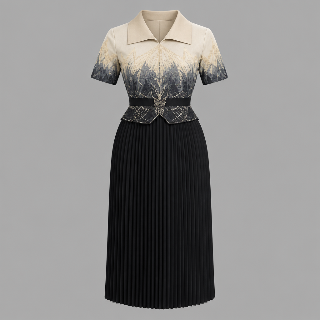 Black ombre pleated gown on ghost mannequin