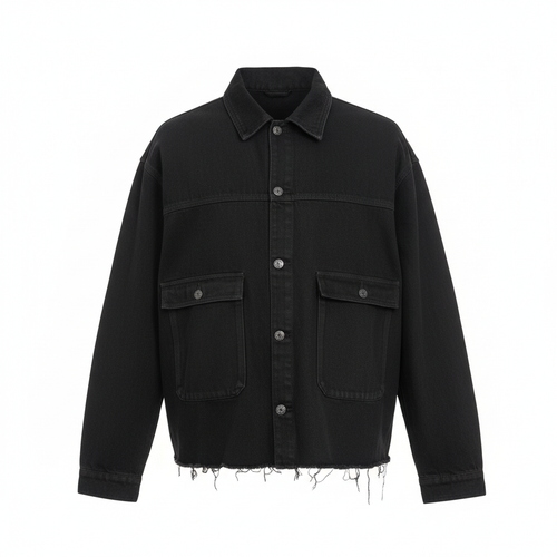 Oversized Black Denim Cargo Jacket – Ghost Mannequin