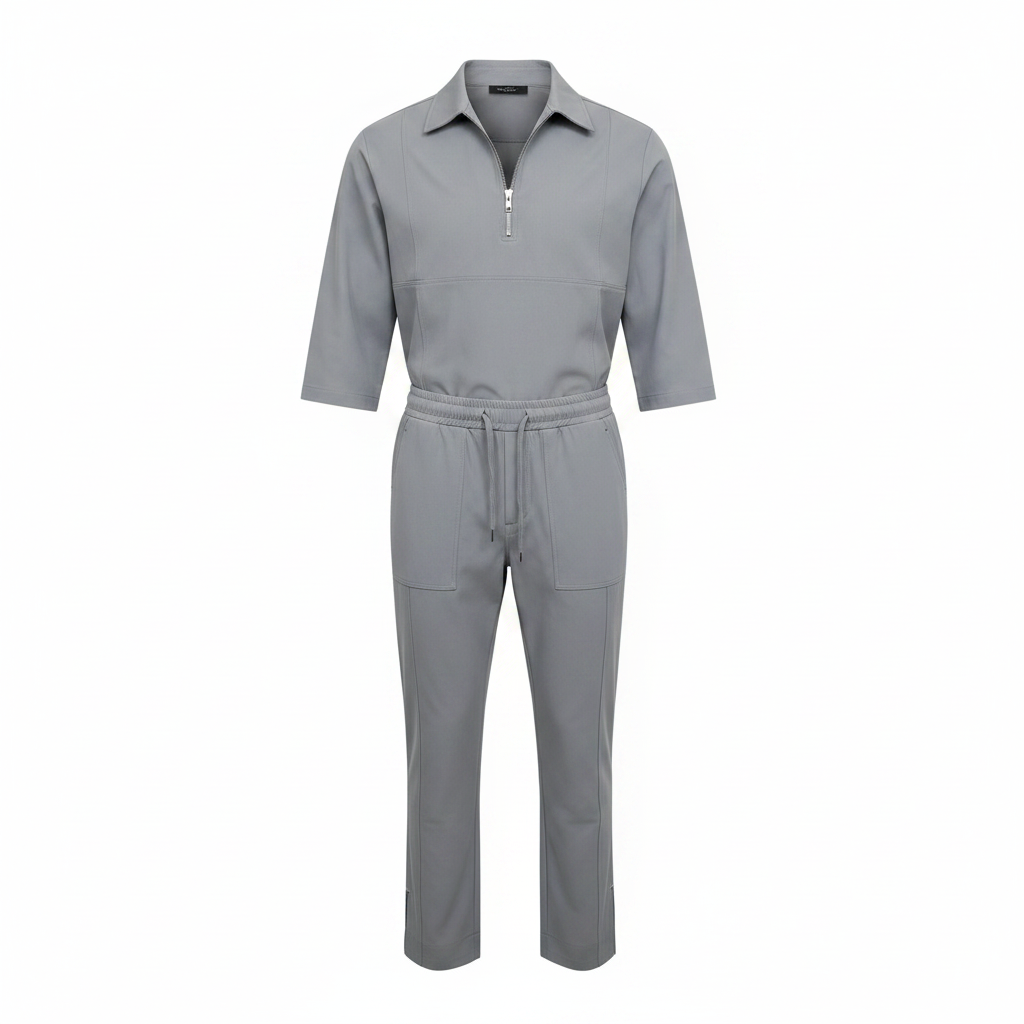 Men's Ash Grey 3/4 Sleeve Zip Shirt & Straight-Leg Trousers Co-ord Set – Ghost Mannequin