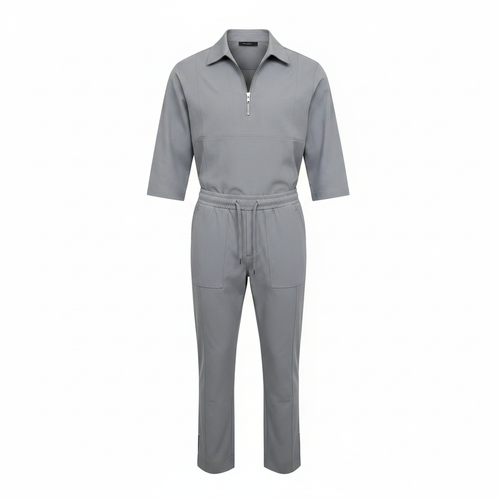 Men's Ash Grey 3/4 Sleeve Zip Shirt & Straight-Leg Trousers Co-ord Set – Ghost Mannequin