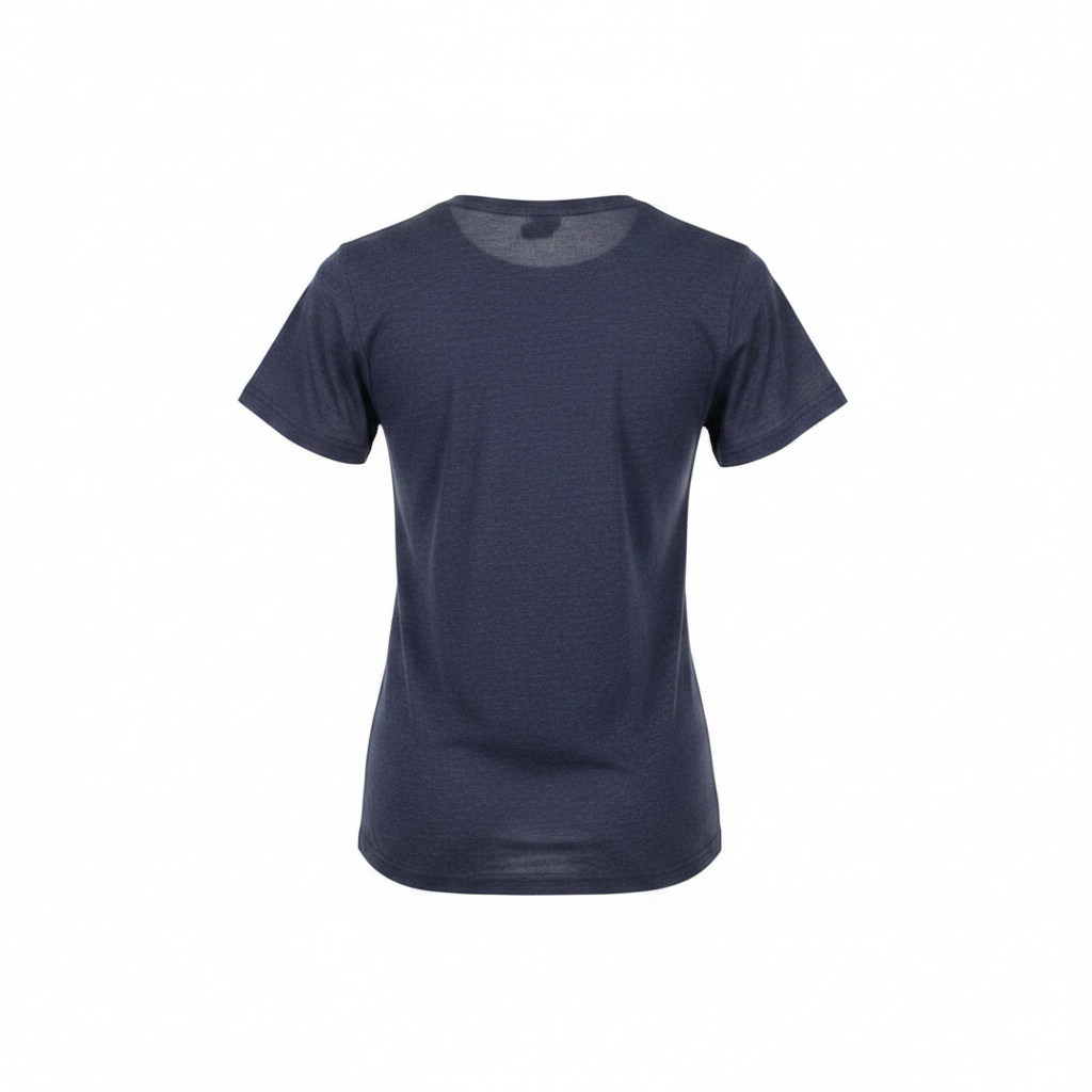 Women's navy blue large cursive script graphic crew neck tee - ghost mannequin back view