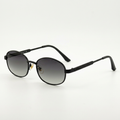 Slim black rounded-square sunglasses with grey gradient lenses on white