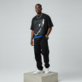 Black Five Graphic Oversized Tee - Male Model Front