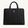 Black checkerboard structured top-handle bag, front view