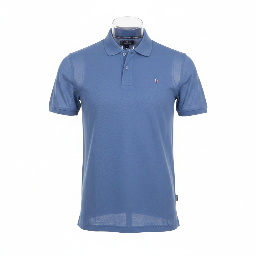Steel Blue Polo Shirt – Ghost Mannequin Front