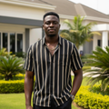 Men's Black Striped Short Sleeve Shirt - Nigerian Male Model