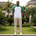 Men's White Green Raglan Short Sleeve T-Shirt - Nigerian Male Model