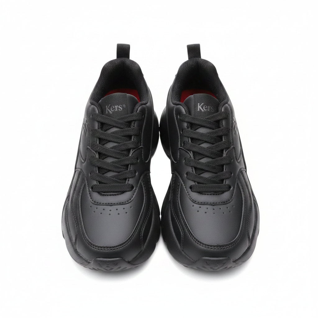 Women's all-black lace-up chunky sneakers ghost mannequin pair view