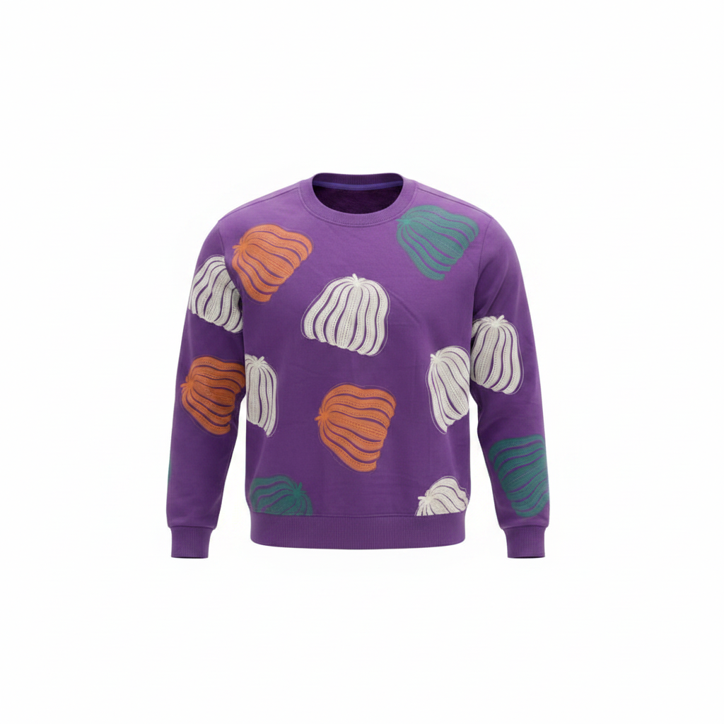 Purple Fruit Print All-Over Crew-Neck Sweatshirt – Ghost Mannequin View