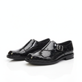 Men's black quilted diamond patent leather monk-strap dress shoes pair product shot