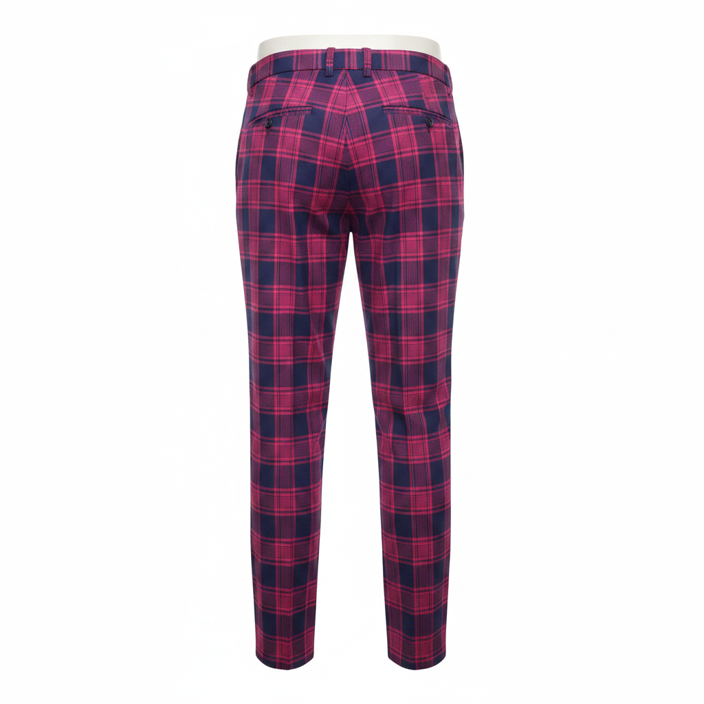 Pink Navy Tartan Trousers – Back Ghost Mannequin