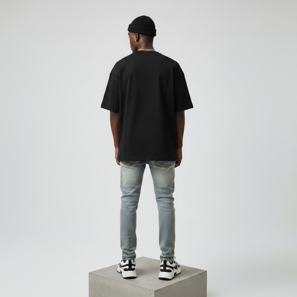 Black Very Well Graffiti Oversized Tee - Male Model Back