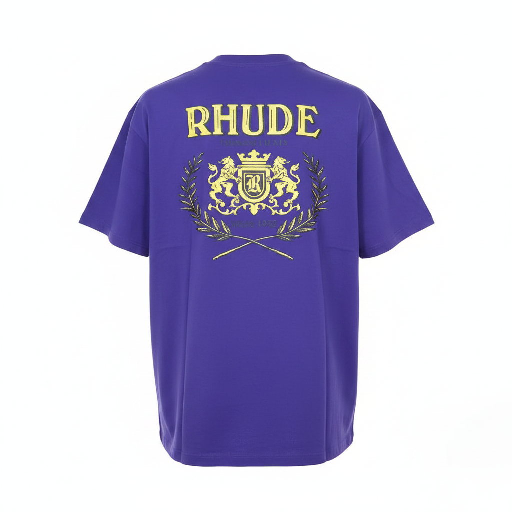 Purple Rhude Crest Logo Short-Sleeved Shirt - Ghost Mannequin Back