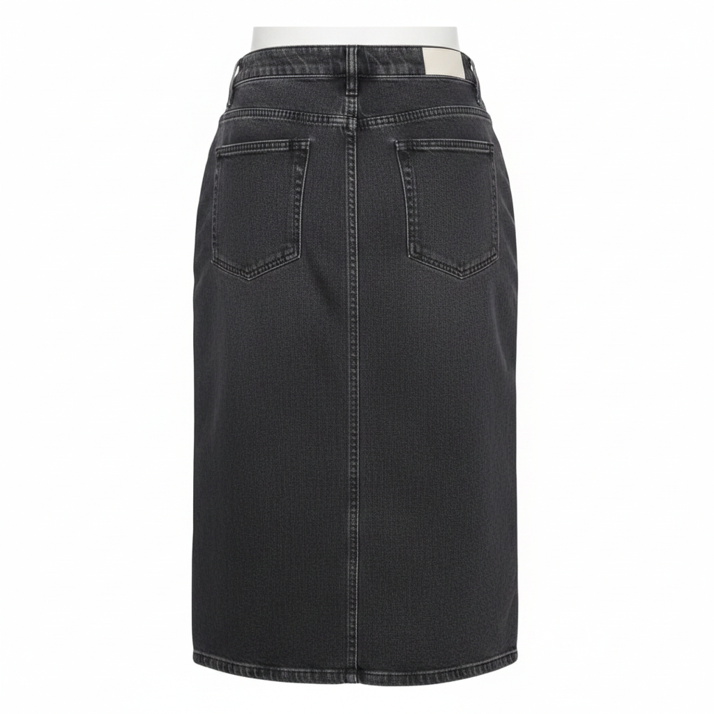 Dark Grey Washed Cargo Denim Midi Skirt - Ghost Mannequin Back