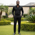 Men's Slim Straight-Leg Trousers – Model Shot Black