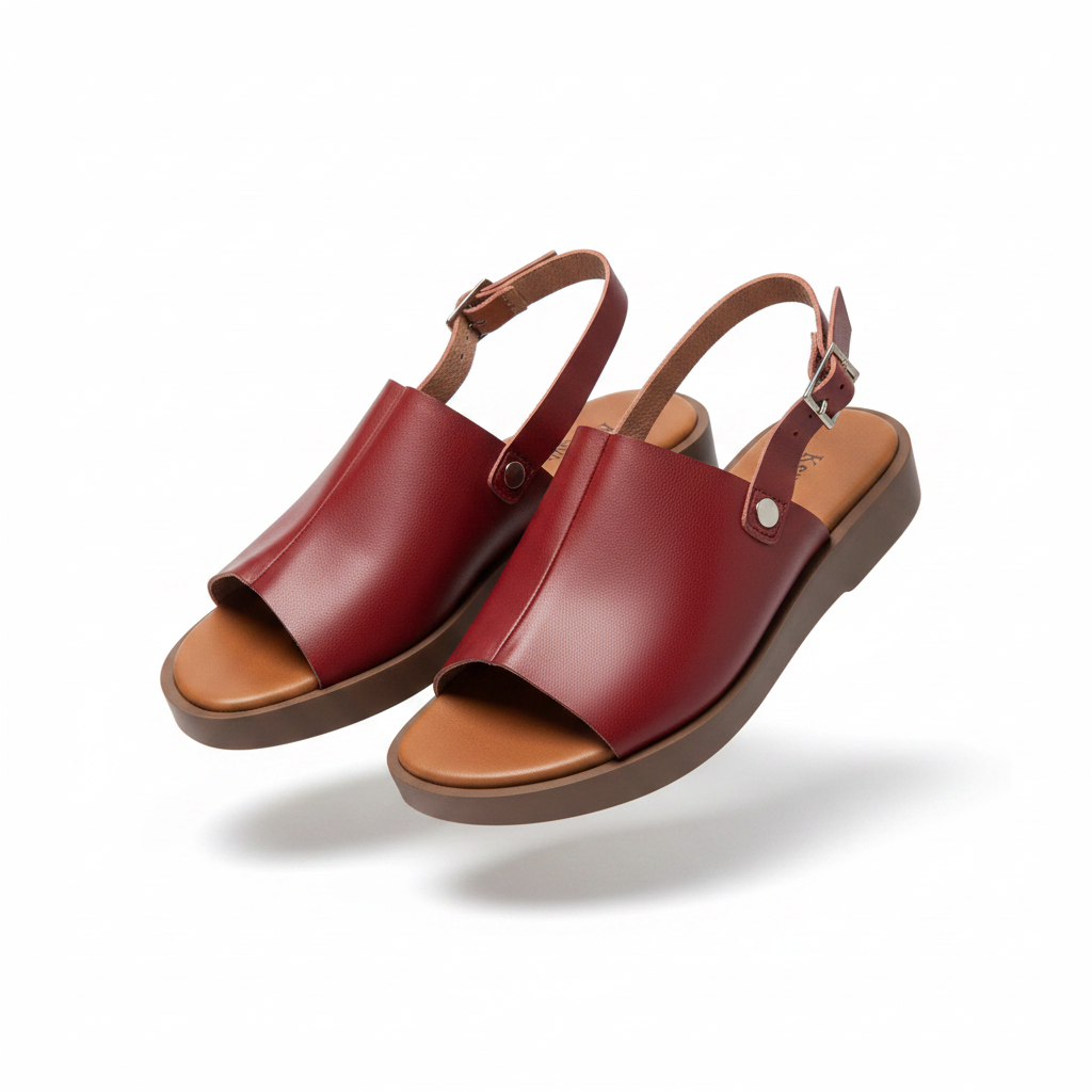 Women's Wide-Band Open-Toe Slingback Sandal - Red Burgundy Ghost Mannequin