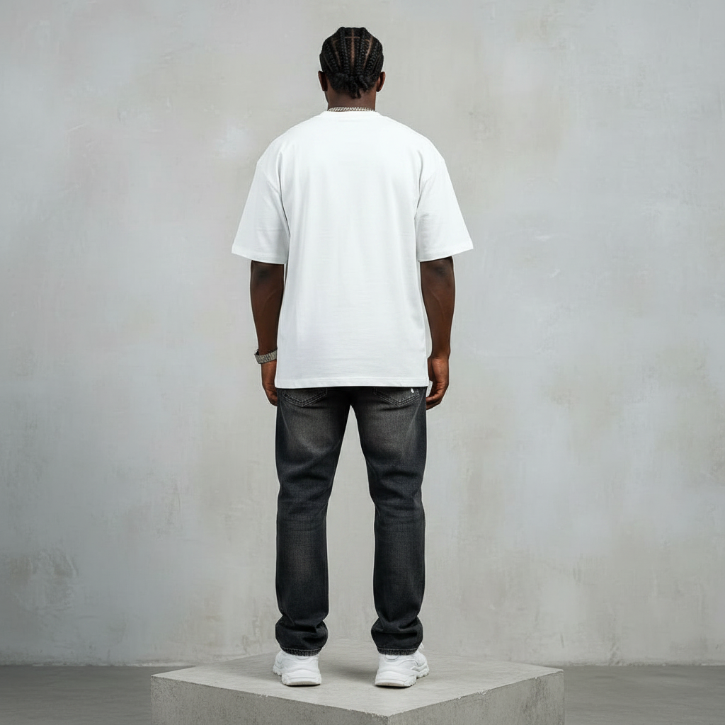 White Very Well Graffiti Oversized Tee - Male Model Back