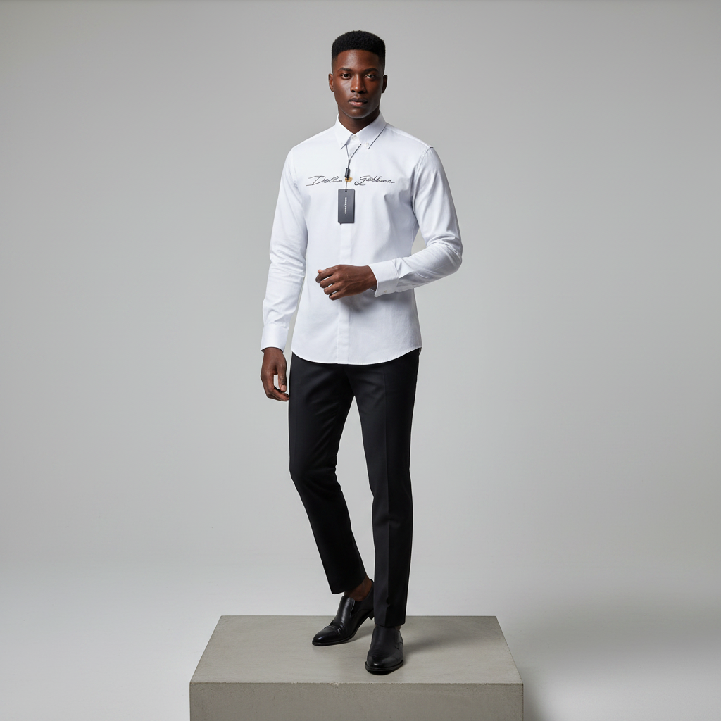 White Embroidered Long-Sleeved Shirt - Model Front