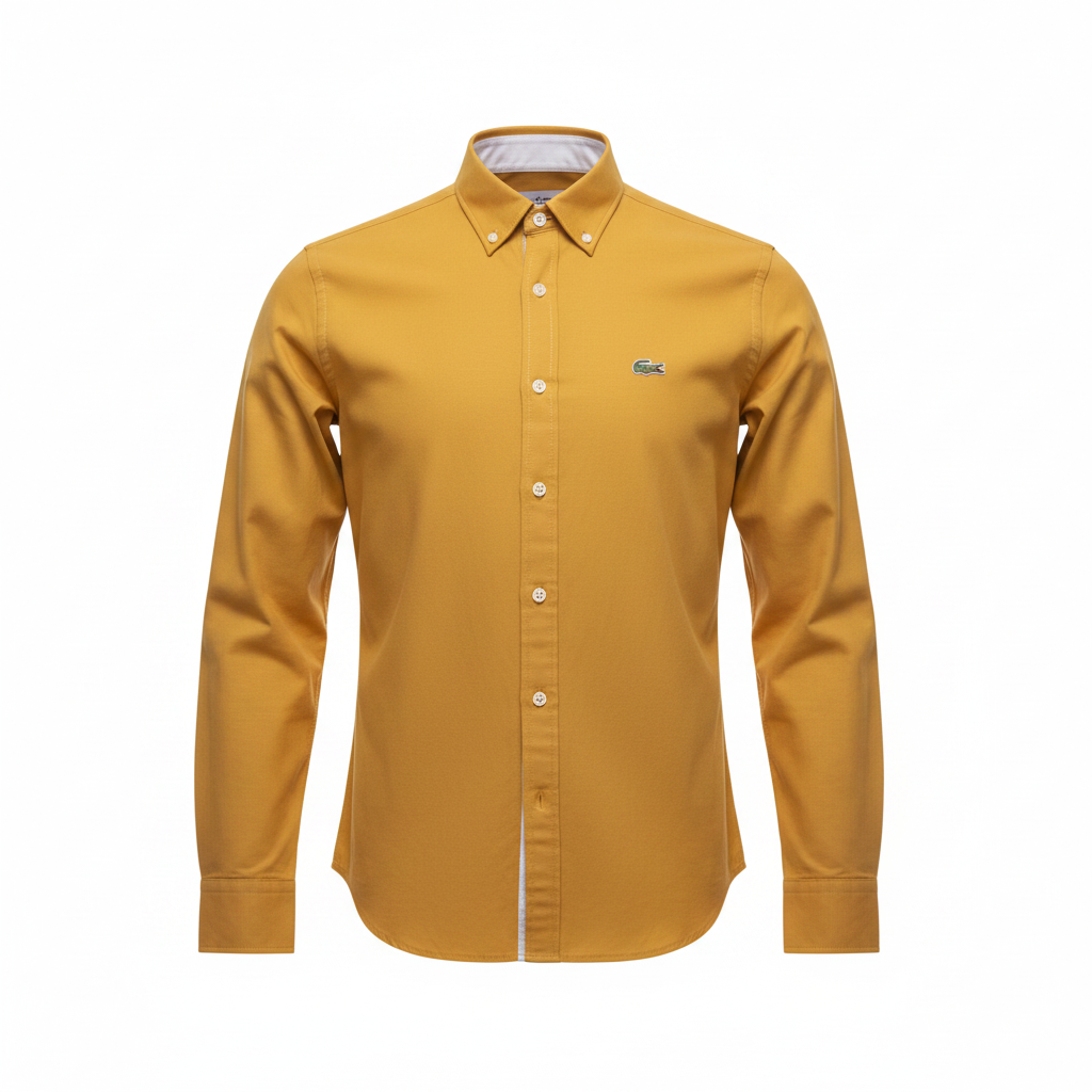 Mustard yellow plain long-sleeved shirt ghost mannequin front view