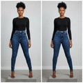 Dark Blue Ultra High-Waist Crinkle Skinny Jeans – Front Model
