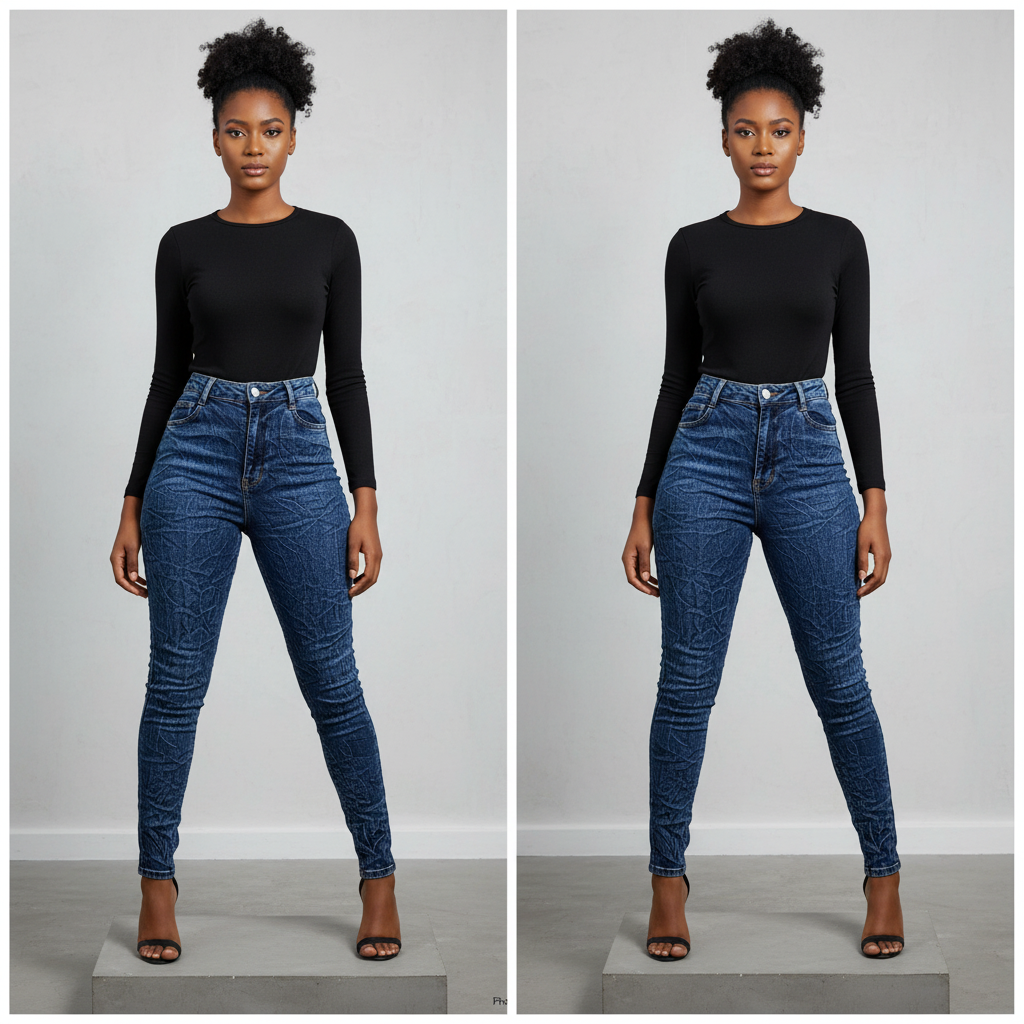 Dark Blue Ultra High-Waist Crinkle Skinny Jeans – Front Model