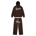 Brown star-graphic hoodie and trouser set on an invisible mannequin