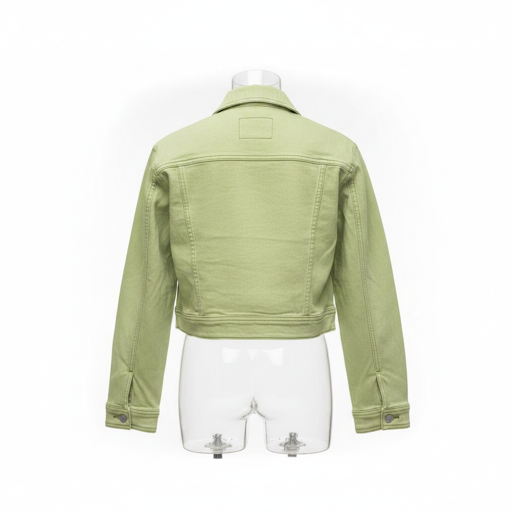 Lime Green Cropped Denim Jacket – Back Ghost Mannequin