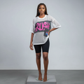 White Mesh Graffiti Patch Oversized Top - Model Front View