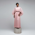 Pink Pleated Cape Sleeve Maxi Dress - Model Front View