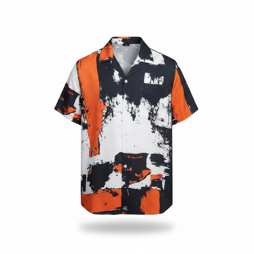 Abstract Brushstroke Camp Collar Short-Sleeved Shirt - Ghost Mannequin Front