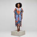 Blue Orange Adire Patchwork 3/4 Bubu Gown – Model Front View
