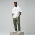 White Hawking Quote Oversized Tee - Model Front