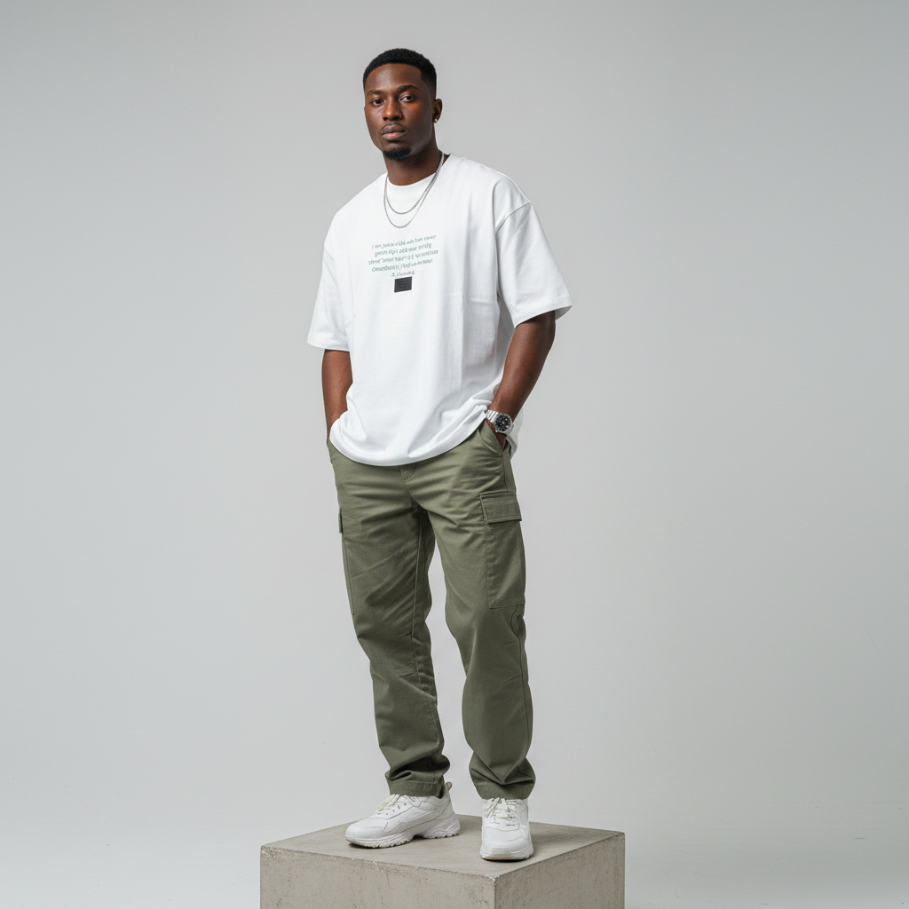 White Hawking Quote Oversized Tee - Model Front
